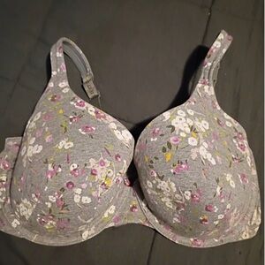 Cacique Gray Bra with Pink Floral Accents